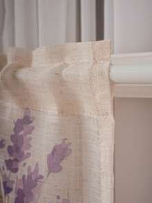 1pc Lavender Flower Pot Print Hanging Curtain, Countryside Style Lavender Printed Decorative Curtain Suitable For Kitchen Cabinet, Bay Window, Doorway, Room Divider, Home Decor - Purple - View 7