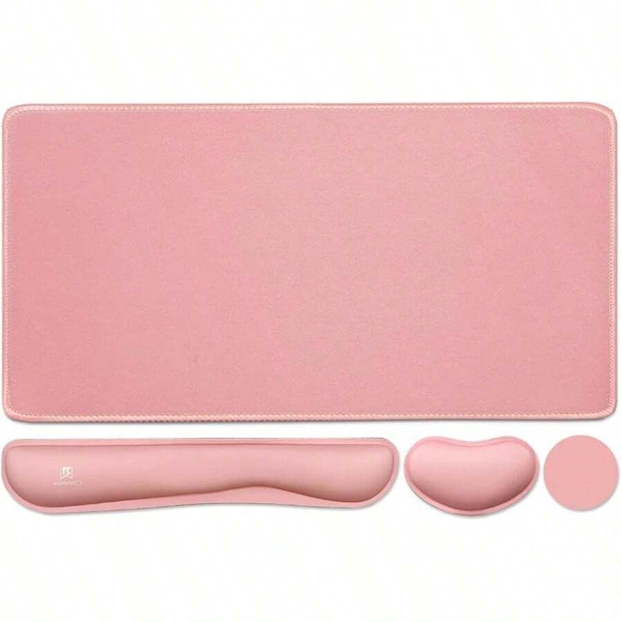 Large Mouse Pad Desk Dad, 4-In-1 Keyboard Wrist Rest Pad & Wrist Support Mouse Pad Set, Extended Desk Pad Waterproof Desk Home Office Study Game-Blue Marble - Pink - View 1