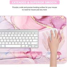 Large Mouse Pad Desk Dad, 4-In-1 Keyboard Wrist Rest Pad & Wrist Support Mouse Pad Set, Extended Desk Pad Waterproof Desk Home Office Study Game-Blue Marble - đá cẩm thạch hồng - Xem 5