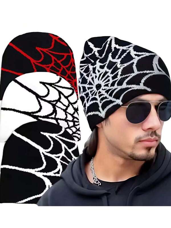 2 pièces/1 pièce Chapeau tricoté texturé en toile d'araignée pour hommes, convient pour le port quotidien en automne/hiver. Bonnet pour tenue d'automne