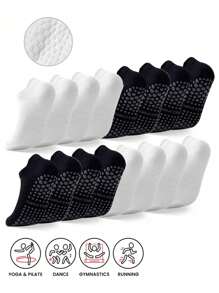 10pcs/6pcs Black & White Women Non-Slip Yoga/Pilates/Dance Ankle Socks, Gripping, Soft And Comfortable