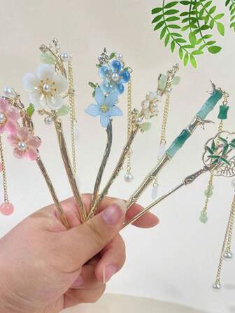 Hanfu Headwear Hairpin, New Chinese Style Coiled Hair Hairpin, Step Swaying Tassel Hairpin, Ancient Style Horse Face Skirt Accessories, High-End Feeling,Valentine's Day Couples As A Gift, Bun Extension, Hair Bun Maker, Pins For Hair, Bun Hair Piece, Hair Styling Pins, Hair Accerssories