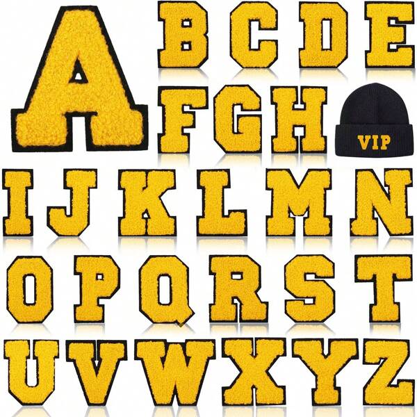 Parches de letras amarillas del abecedario para planchar Parches DIY para coser en chaquetas, sombreros, mochilas