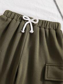 Toddler Letter Graphic Print Round Neck Sweatshirt And Pants Set - Army Green - View 6