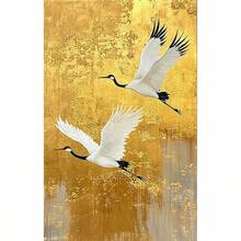 1 件 DIY 钻石画套装 - 全圆形钻石亚克力钻石优雅鹤飞金色波浪主题画布 - 适用于卧室、走廊、书房、浴室放松手工艺活动 - 易于使用，完美的礼物
