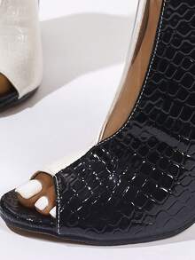 Spring/Summer 2025 New Style Two-Tone Leopard Pattern Women Boots, Comfortable Chunky Heel Round Toe Open Toe Sandals - Black and White - View 7