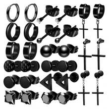 15 Pairs Earrings For Men, Stainless Steel Earrings Kit For Men And Women Fashion Piercing Jewelry Cross Dangle Hoop Earrings Set