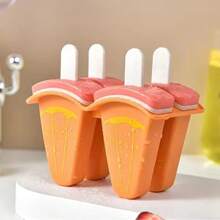 1 pieza Molde dividido en 4 compartimientos para helados con tapa, molde con forma de sandía/naranja/kiwi, molde casero para polos, herramienta de cocina para hacer helados con jugo o leche congelados