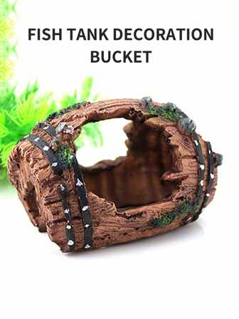 1pc Bucket Aquarium Decor, Small Fish Hiding Cave, Broken Bucket Underwater Landscape, Aquarium Accessories, Glass Fish Tank Decoration, Resin, Bucket, Aquarium Landscape, Ornament