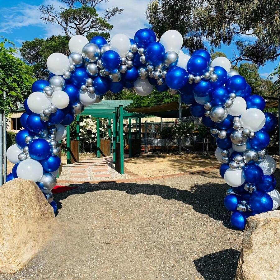 142pcs Blue & White Round Balloon Arch Kit - Includes Multiple Components For Autumn, Spring, Summer & Winter Celebration Events Suitable For Boys, Girls, Kids, Babies Shower, Gender Reveal, Wedding, Birthday, Room, Party Decorations - Royal Blue - View 1