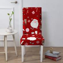 1/4/6/100 件圣诞印花椅套，卡通节日氛围装饰防尘弹力全罩，适用于餐厅、圣诞装饰、节日派对