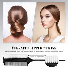 2 Pcs Black Smoothing And Sectioning Brush Set DoubleSided Comb For Edge Teasing Parting And Ballroom Dancing Hairstyling - 如圖 - 查看 6