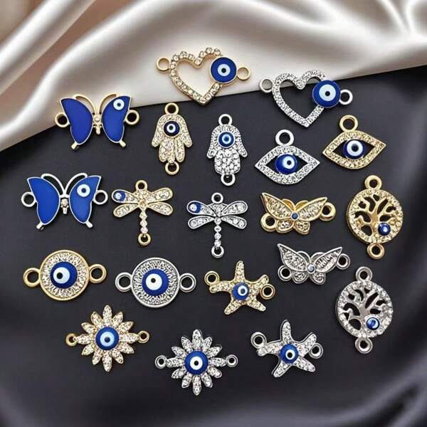 10pcs Alloy Zirconia Dainty Butterfly Blue Eye Bracelet Jewelry Pendant Charms For DIY Necklace Bracelet Jewelry Making Accessories