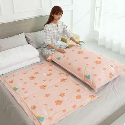 1pc Pink Compression Bag, Vacuum Storage Bag For Clothes, Bedding, Suitable For Home, Student Luggage, Travel, Thick & Durable Material, Multi-Scenario Application