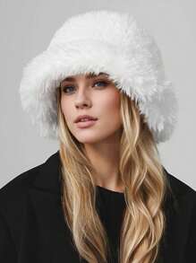 1pc Women Faux Fur Y2K Style Thick Furry Bucket Hat, Suitable For Extremely Cold Days, Outdoor Snow Activity, Daily Wear, Warm In Winter