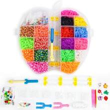 新款彩色橡皮筋礼盒，带有可爱的大苹果和熊形状，适合制作项链、手链、戒指，适合各种节日、生日，是最佳礼物