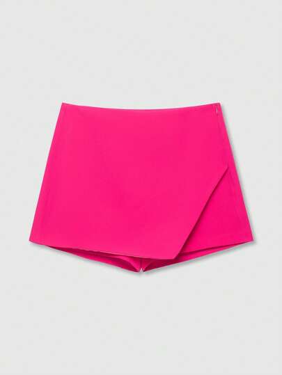 Women's Fashion Casual Solid Asymmtrical Wrap Shorts Skirts, Minimalist And Fashionable Skirt Pants