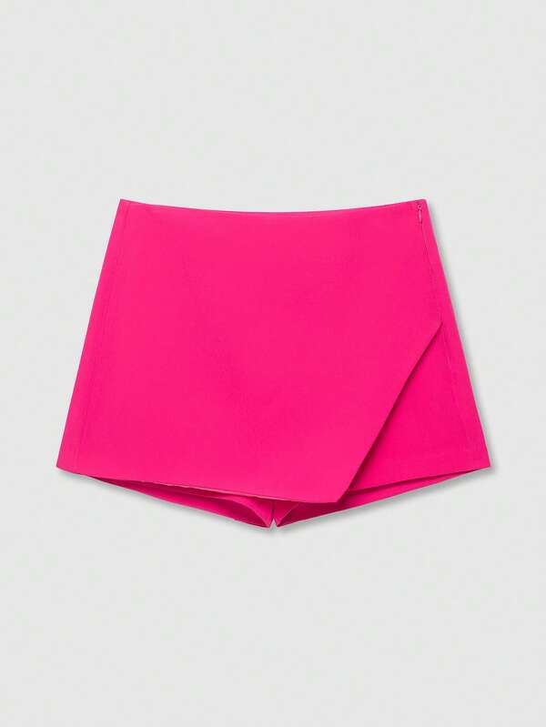 Women's Fashion Casual Solid Asymmtrical Wrap Shorts Skirts, Minimalist And Fashionable Skirt Pants