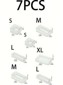 7 hộp đựng đồ trang điểm trong suốt có ngăn chia có thể tháo rời, ngăn kéo đựng đồ trang điểm có thể xếp chồng lên nhau cho mặt bàn phòng tắm, hộp đựng đồ trang điểm đa năng – Di động, tiết kiệm không gian (Nhiều màu, S/M/L/XL) - Nhiều màu - Xem 7