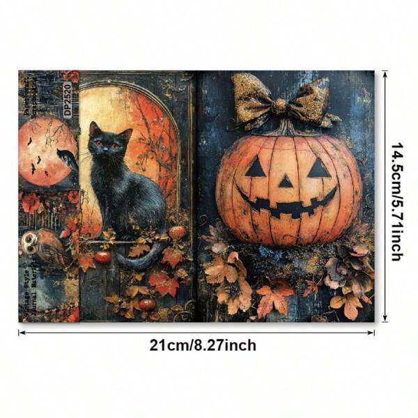 8pcs A5 Size Halloween Postcards, Vintage Halloween Scrapbooking Papers, DIY Handmade Cards, Suitable For Packaging, Bullet Journals, Crafts, Decorations