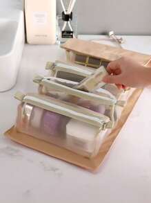 قطعة واحدة حقيبة تخزين فرش المكياج باللون الأسود/البني الكراميلي/الأخضر/البنفسجي، حقيبة تخزين حديثة محمولة، مناسبة للاستخدام الخارجي، بطراز بوهيمي، مناسبة لشاطئ العطلات، مجموعة الحمام، مجموعة غرفة النوم، سعة كبيرة