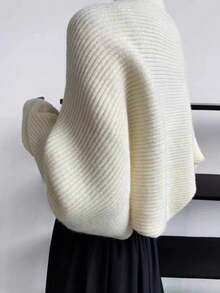 1件针织纯色披肩领披肩时尚多功能围巾防晒开衫空调房围脖连衣裙开衫保暖防风短款外套 - 白色 - 查看 3