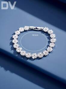 DV JEWELRY 1 件奢华女士镀白金方晶锆石手链，迷人珠宝，适合约会、婚礼、派对、周年纪念、礼物 - 銀色 - 查看 4