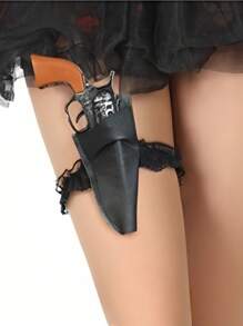 1 Set Holiday Party Pirate Cosplay Sexy Lace Garter Leg Band, Gun Holster, Dart Set, Western Cowboy Revolver Plastic Props, Photography Supplies