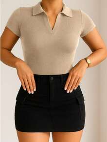 Women's Polo Shirt Short Sleeve Cotton - 1 XÁM 1 TẮT 1 XANH LÁ QUÂN ĐỘI 1 NÂU 1 BEIGE - Xem 4