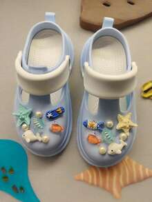新款女士一脚蹬鞋，防滑时尚分趾鞋 - 海洋风格，贝壳，珍珠，海豚，透气 EVA 材质，适合所有季节的舒适鞋子[新推出且非常受欢迎] - 淺藍色 - 查看 2