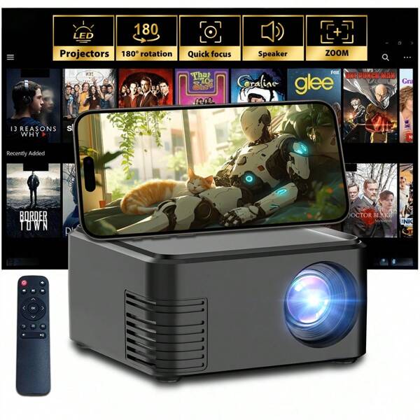 Smart And Convenient Projector, Video Player, Professional Version Projector, Suitable For Travel, Camping, Conference, Office, Mobile Phone Projection, Small And Lightweight, Easy To Carry, 180° Rotation, Rotatable Bracket, Picture Correction, Picture Quality HD, With Audio.