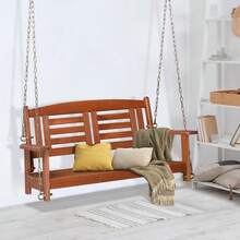 Outdoor 2 Person Porch Swing Bench Wooden Hanging Garden Patio Reddish Brown - 1 - View 5