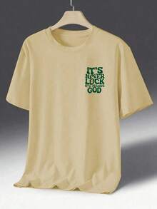 Manfinity Homme Men's Fashionable Loose Summer T-Shirt With Printed Pattern.Summer - 杏色 - 查看 2