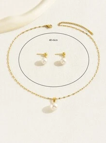 Conjunto de 3 Peças de Joias Minimalistas na Moda Versátil para Transporte, Colar, Gargantilha e Brincos de Pérola Falsa para Mulheres