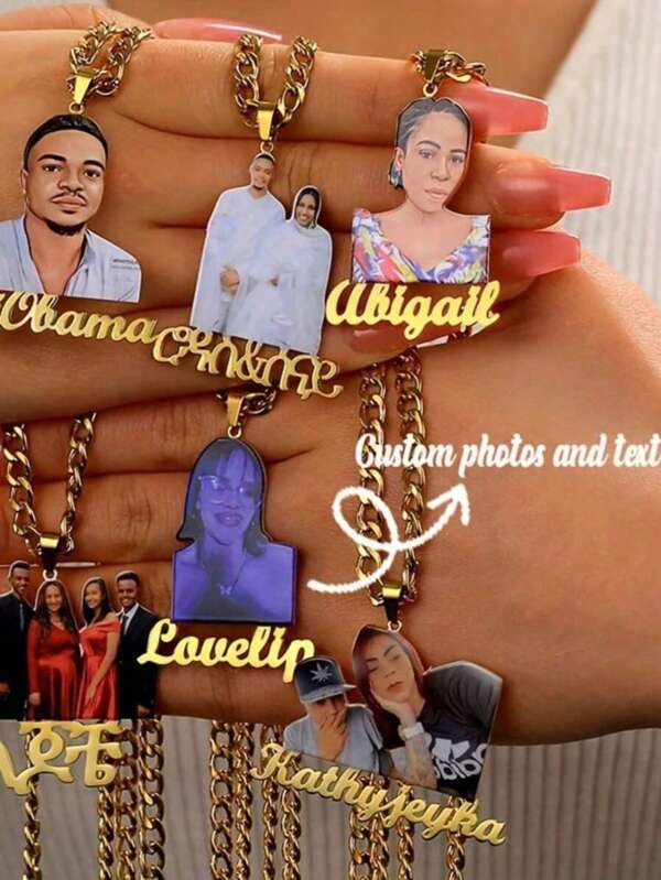 Collana personalizzata con foto - Catena in acciaio inossidabile a maglie larghe con ciondolo inciso a colori, accessorio di moda bohémien nero, ottimo regalo per anniversario, Festa della mamma, laurea per fidanzata/mamma - adatto per tutte le stagioni, accessorio elegante, placcato oro