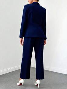 LIU ME Women's Lined Blazer And Wide-Leg Trousers Set | Formal & Elegant - Màu xanh hải quân - Xem 4