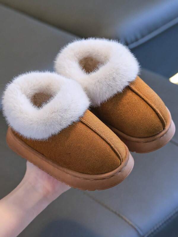 Sapatos de inverno infantis, pantufas de pelúcia sem cadarço, sola grossa, pantufas fofas para ambientes internos, botas antiderrapantes, duráveis e quentes para meninos e meninas