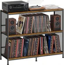 3-Tier Vinyl Record Storage: Vintage Player Table With Spacious Storage - Up To 450 Records, Turntable Stand With Adjustable Dividers, Extra Top Surface For Audio Equipment, Perfect For Living Room