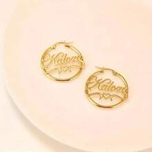 1 Customized Golden Name Hoop Earrings - Personalized Alphabet Circle Earrings With Swirl And Heart Design, Stainless Steel Fashion Jewel For Girl, Perfect For Casual Wear, Party, Graduation Gifts And Summer Accessories, Personalized Jewelry | Accessories | Durable Earrings Per For Giving To Lovers, Family, Birthday, Anniversary,