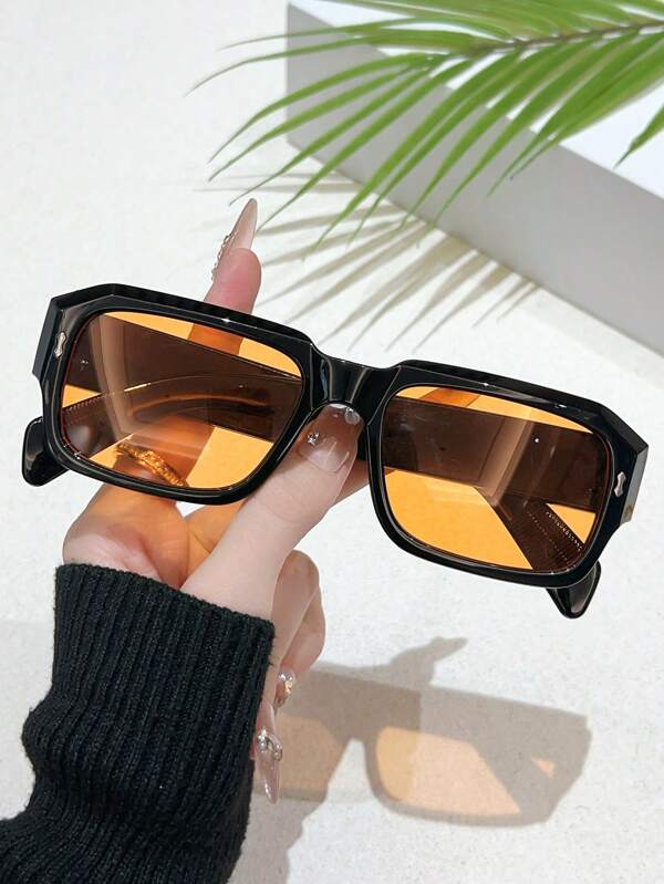 1PC Retro Rectangular Frame Sunglasses Unisex PC Material Fashion Classic Decorative Sunshade Sunscreen Sunscreen Dating Fishing Outdoor Travel Beach Vacation Anti-Ultraviolet Glasses
