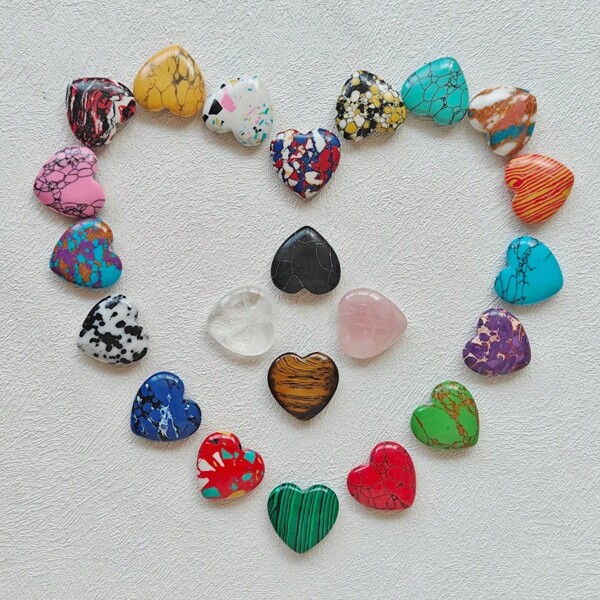 20/50pcs 0.78 Inch Bulk Heart Shaped Gemstone Inspiring Rock Heart Mini Decor, Healing Crystal Stone Heart Carving For Women (Random Color)