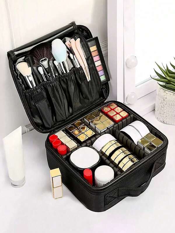 Large Capacity Dual Layer Makeup Bag With Divider, Portable Cosmetic Organizer Storage Bag, Makeup Case Toiletry Bag For Beauty Toolstravel Essentials Vacation Summer Holiday Back To School School Stuff Bag For School Travel Bag For Women Makeup Bag For Travel