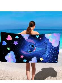 Disney Toalla de playa con diseño de dibujos animados de Stitch, súper suave, de secado rápido y lavable a máquina, para viajes y natación