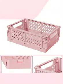 1pc Mini/Large Foldable Plastic Storage Basket, Desktop Collapsible Storage Box, Student Stationery Organizer Shelf, Small Item & Cosmetic Storage Basket, Stackable