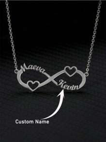 A Custom Couple Double Name Infinity Necklace, Stainless Steel Jewelry, Two Name Heart-Shaped Pendant Necklace, Custom Name Necklace, Elegant Quality And Multi-Function, Fashionable And Luxurious, Simple And Noble, Youthful And Beautiful, Sexy And Personalized,Back To School Fashion - Multicolor - View 2