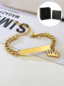 1pc New Custom Name Set Jewelry Stainless Steel Love Crown Name Pendant Engraved Name,18k Gold Electroplated Stainless Steel, Teen/Boy/Girl Bracelet Necklace Set,Back To School Fashion