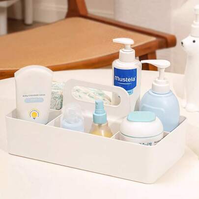 1Pc Baby Bathroom Storage Caddy With Handle – Extra-Large 8-Compartment Organiser For Diapers, Shampoo, Bath & Skincare | Changing Table Nursery Bin | Baby Essentials, New Mum Gift, Baby Shower Must-Have 