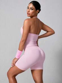 NcmRyu Women's Sexy Solid Color V-Neck Crop Top And Shorts Sports Set