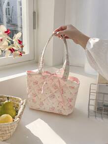 1 件女士便当包女士手提单肩包可爱花朵女式储物购物袋钱包卡通午餐包休闲便携式午餐便当包女士小手提包手提食品袋便当包旅行和野餐储物袋，易于整理 - 彩色 - 查看 15