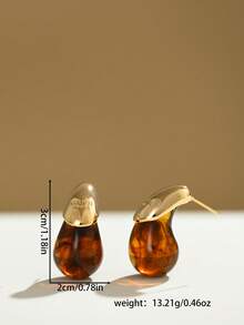 夏季复古水滴树脂金耳钉，优雅的琥珀色和咖啡色耳环适合约会、聚会、度假和日常佩戴 - 金色 - 查看 6